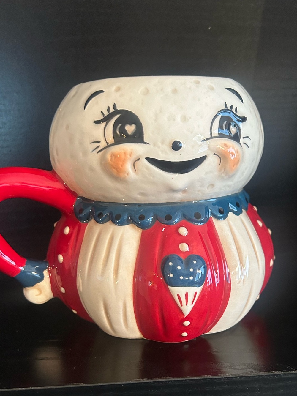 Ceramic Red, White & Blue Smiling Character Coffee Mug